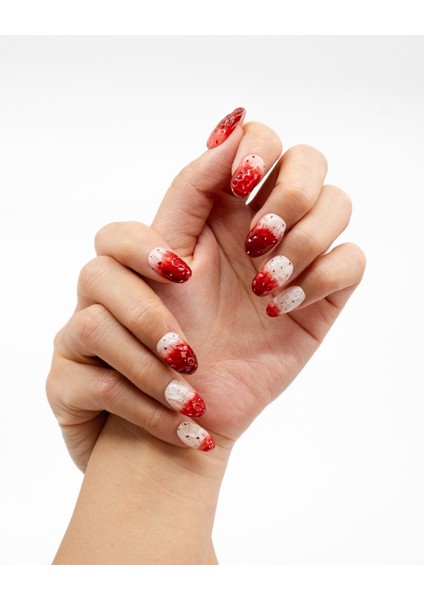 10'lu Kırmızı Kısa Oval TT1260 Tekrar Kullanılabilir El Yapımı Protez Takma Tırnak - Kırmızı-M