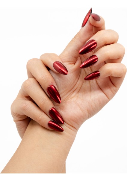 10'lu Bordo Uzun Badem TT1254 Tekrar Kullanılabilir El Yapımı Protez Takma Tırnak - Bordo-S