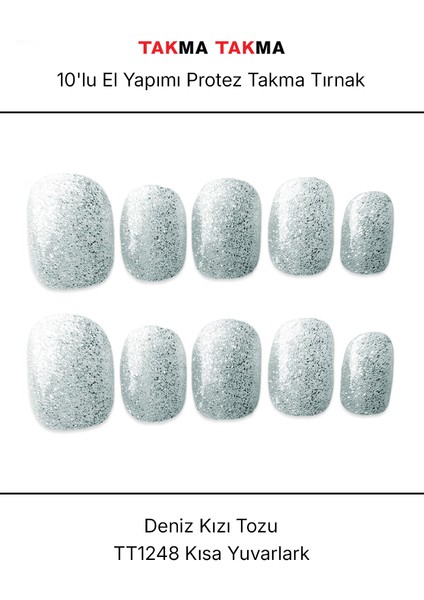 10'lu Mavi Kısa Yuvarlak TT1248 Tekrar Kullanılabilir El Yapımı Protez Takma Tırnak - Mavi-XS fırsatları