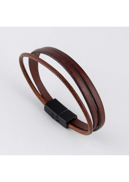 Eskitme Açık Kahve Rengi Erkek Deri Bileklik