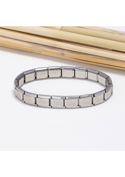 Rodyum Kaplama Italyan Charm Çelik Bileklik