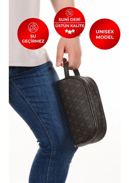 Suya Dayanıklı Unisex Kozmetik ve Tıraş Çantası, Siyah Portföy, Pratik ve Şık