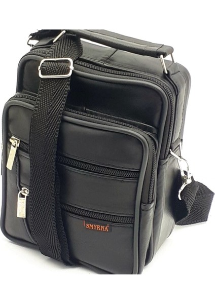 Şık Siyah Gerçek Kuzu Derisi Erkek El ve Omuz Çantası