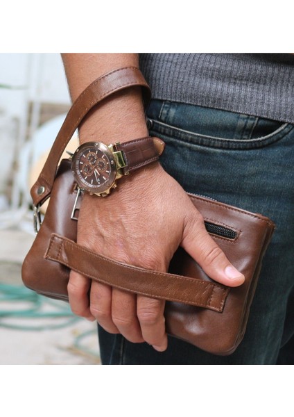 Kahverengi Hakiki Deri Erkek El Çantası, Şık ve Dayanıklı Tasarım