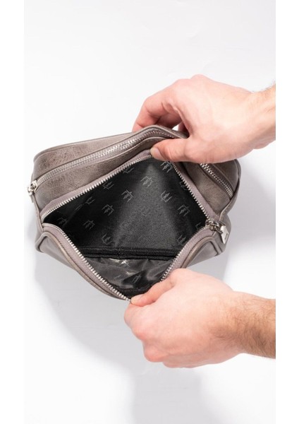 Gri Renkli Hakiki Deri El Çantası, Şık ve Dayanıklı Tasarım