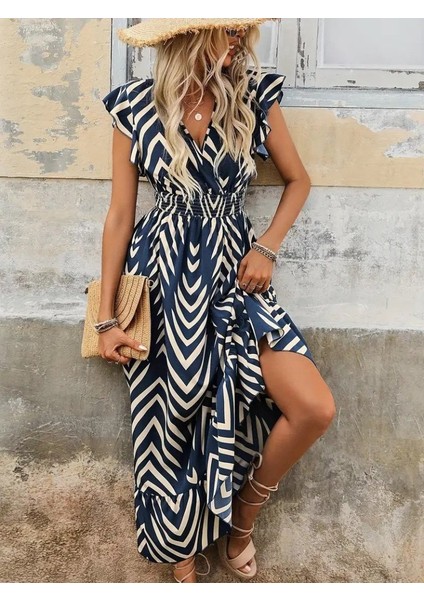 Kadın Kısa Kollu Kruvaze Yakalı Fırfırlı Süprem Elbise fırsatları