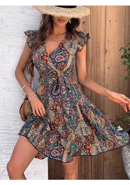 Kadın Kısa Kelebek Kollu Kruvaze Yakalı Süprem Elbise indirimleri