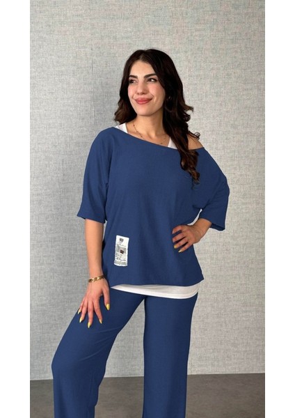 Kadın Kısa Kollu Omuzlardan Açık Yarasa Kollu Bürümcük Bluz ve Pantolon ve Viskon Atlet fırsatları