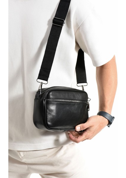 Siyah Erkek Deri El ve Omuz Çantası, Ayarlanabilir Askılı, Çok Işlevli fırsatları