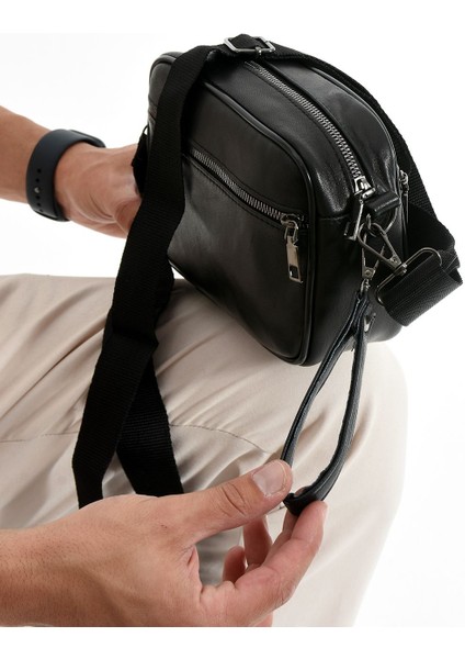 Siyah Erkek Deri El ve Omuz Çantası, Ayarlanabilir Askılı, Çok Işlevli indirimleri