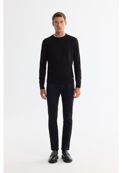 Erkek Siyah Bisiklet Yaka Dokulu Triko Kazak E005110