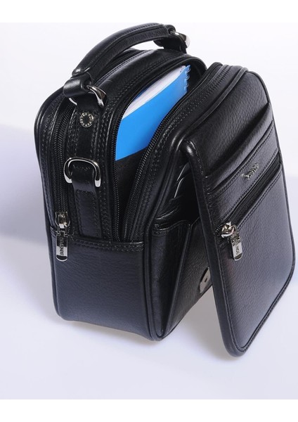 Hakiki Deri Erkek El ve Çapraz Çanta, Şık ve Kullanışlı Siyah Renk Seçeneği