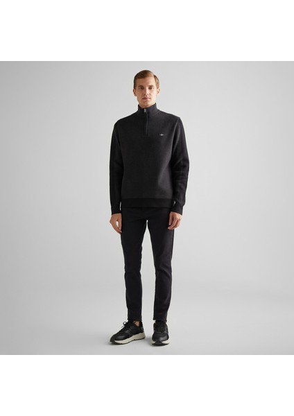 Erkek Siyah Relaxed Fit Yarım Fermuarlı Kazak modelleri