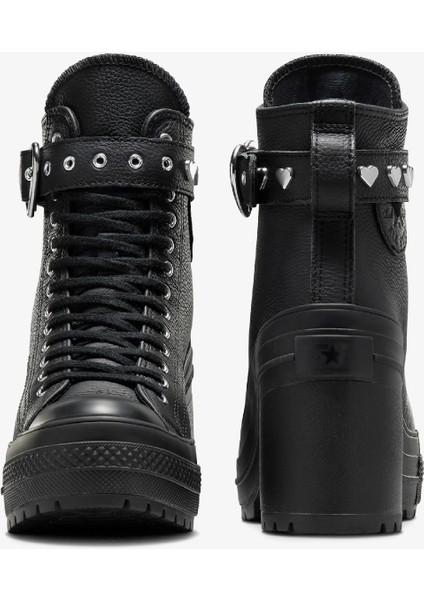 Chuck 70 De Luxe Heel Unisex Siyah Deri Platform Dark Romance Sneaker modelleri