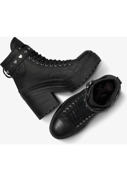 Chuck 70 De Luxe Heel Unisex Siyah Deri Platform Dark Romance Sneaker indirimleri