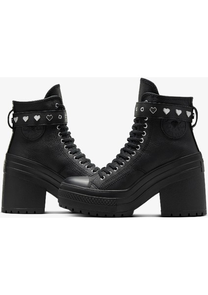 Chuck 70 De Luxe Heel Unisex Siyah Deri Platform Dark Romance Sneaker