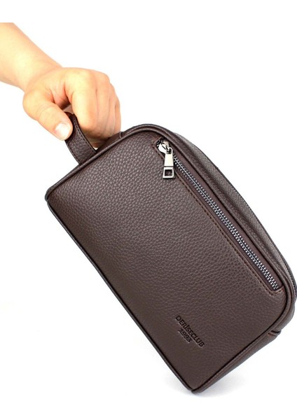 Kahverengi Erkek El Çantası, Kozmetik ve Tıraş Malzemeleri Için Şık Tasarım