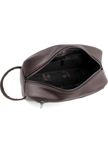 Kahverengi Erkek El Çantası, Kozmetik ve Tıraş Malzemeleri Için Şık Tasarım