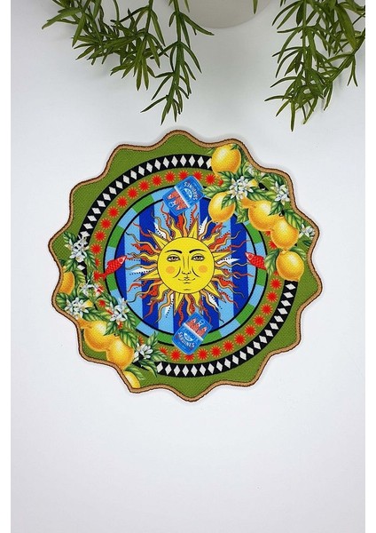 Sole Di Sicilia Güneş Desenli Yeşil Nakış Kenar Kokteyl Peçetesi 1 Adet