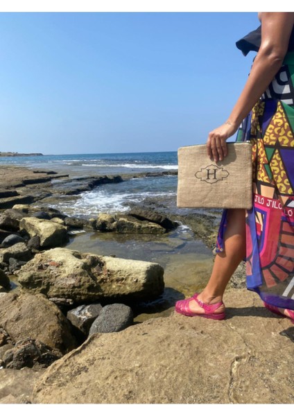 H Harfli Jüt Clutch Çanta, Şık ve Kullanışlı, Doğa Dostu Tasarım. fiyatları