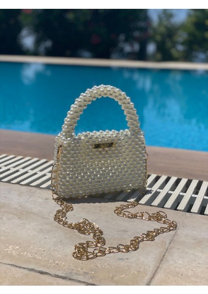 Inci Boncuklu Bej Omuz Çantası, Şık ve Zarif Günlük Kullanım Aksesuarı fırsatları