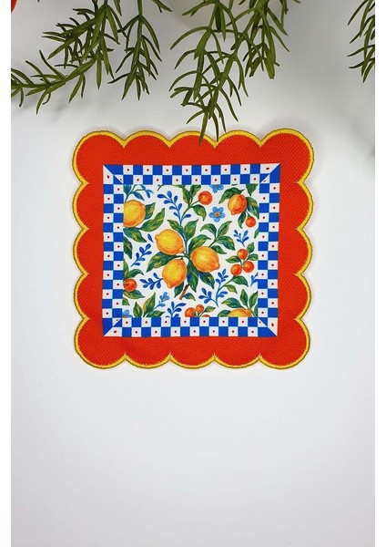 Limoncello Renkli Çerçeveli Dijital Baskılı Nakış Kenar Kokteyl Peçetesi 1 Adet