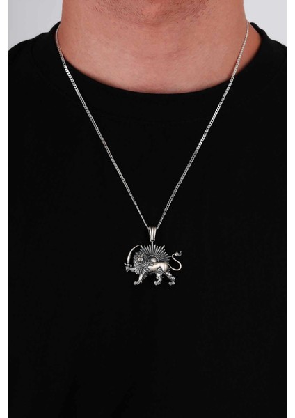 Aslan ve Güneş Motifli Gümüş Erkek Kolye fiyatları