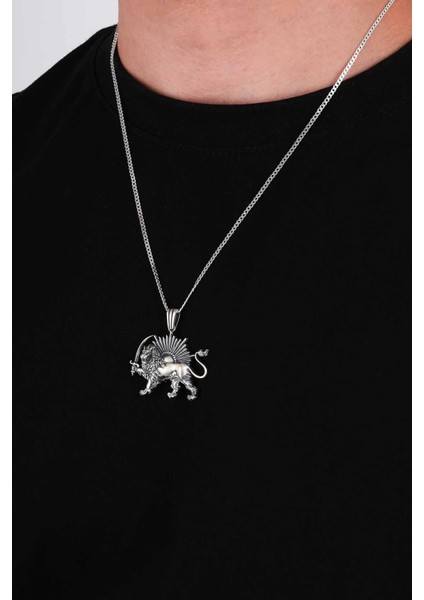 Aslan ve Güneş Motifli Gümüş Erkek Kolye modelleri