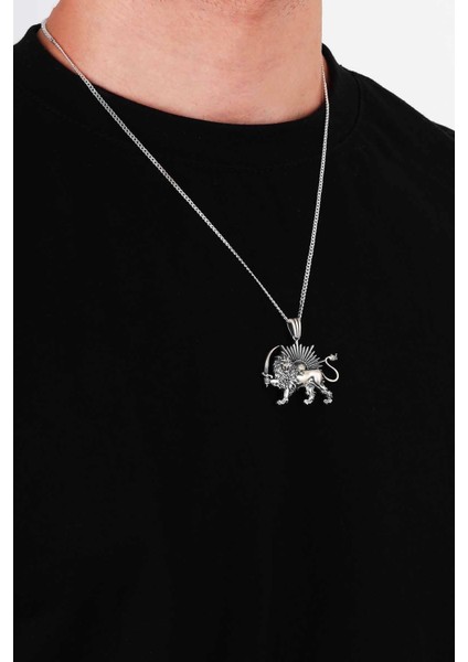 Aslan ve Güneş Motifli Gümüş Erkek Kolye indirimleri