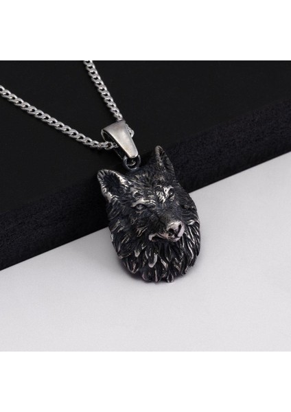 Kurt Kafası Gümüş Erkek Kolye