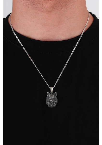 Kurt Kafası Gümüş Erkek Kolye modelleri