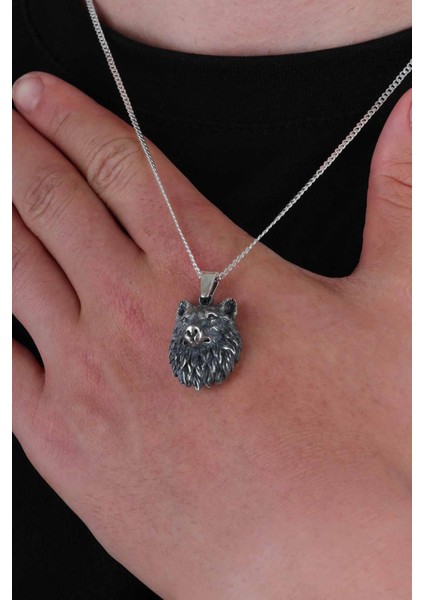 Kurt Kafası Gümüş Erkek Kolye