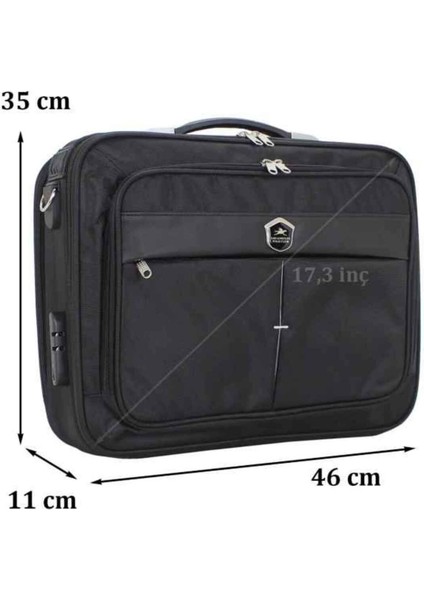 Büyük Siyah 17.3 Inç Su Geçirmez Kumaş Evrak ve Laptop Çantası
