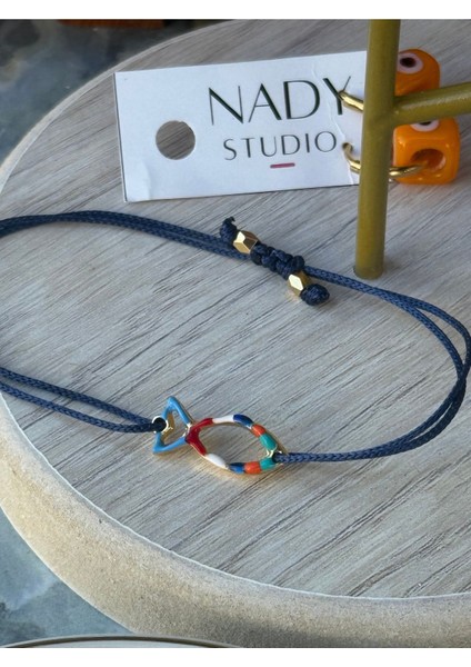El Yapımı Mavi Mineli Balık Ayarlanabilir Bileklik ve Halhal