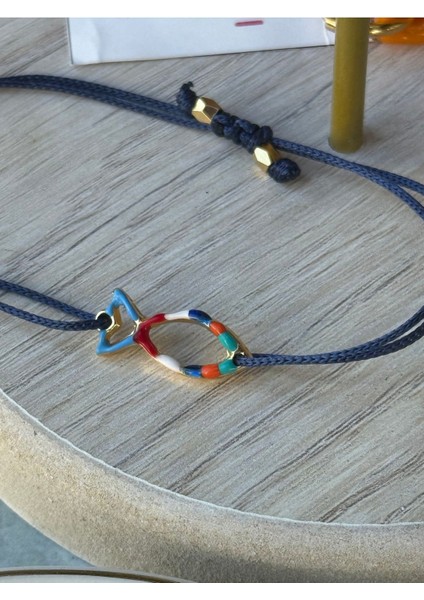 El Yapımı Mavi Mineli Balık Ayarlanabilir Bileklik ve Halhal