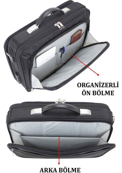 Büyük Siyah 17.3 Inç Su Geçirmez Kumaş Evrak ve Laptop Çantası
