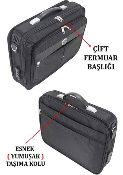Büyük Siyah 17.3 Inç Su Geçirmez Kumaş Evrak ve Laptop Çantası