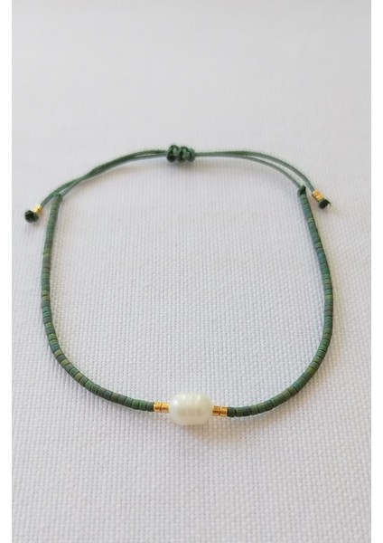 Haki Miyuki Dizi Tek Sıra Zarif Zeytin Ağacı Bileklik