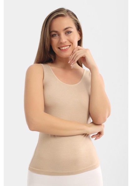 Kadın Bambu Kalın Askılı Atlet Ten Rengi 2'li Paket Nefes Alabilir Esnek Kumaş fiyatları