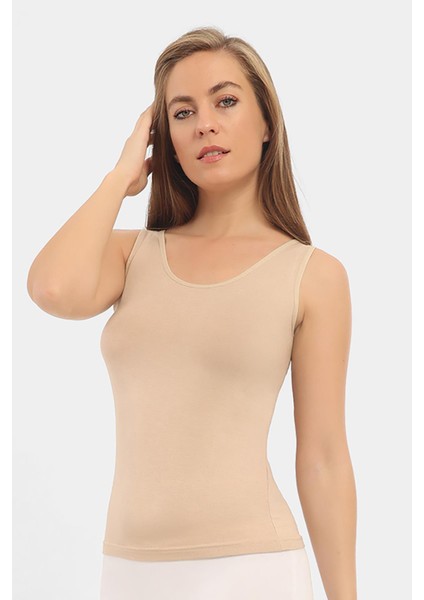 Kadın Bambu Kalın Askılı Atlet Ten Rengi 2'li Paket Nefes Alabilir Esnek Kumaş modelleri