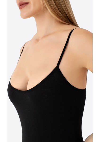 Kadın Siyah İp Askılı Çıtçıtlı Atlet Body Zıbın Pamuklu Likralı 2'li Paket fırsatları