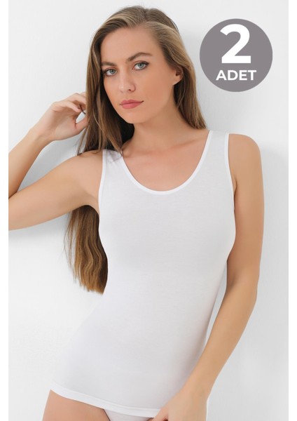 Kadın Bambu Kalın Askılı Atlet Beyaz 2'li Paket Nefes Alabilir Esnek Kumaş