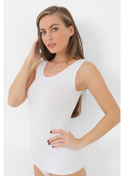 Kadın Bambu Kalın Askılı Atlet Beyaz 2'li Paket Nefes Alabilir Esnek Kumaş fiyatları