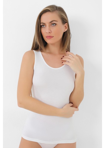 Kadın Bambu Kalın Askılı Atlet Beyaz 2'li Paket Nefes Alabilir Esnek Kumaş modelleri