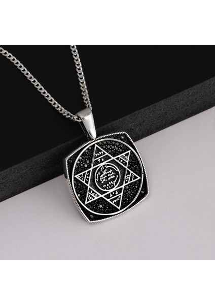 Hz.süleyman Mührü Kare Gümüş Erkek Kolye