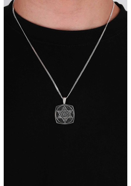 Hz.süleyman Mührü Kare Gümüş Erkek Kolye modelleri