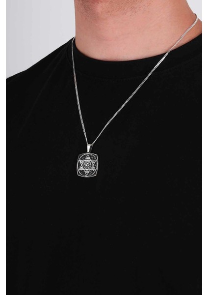 Hz.süleyman Mührü Kare Gümüş Erkek Kolye fırsatları