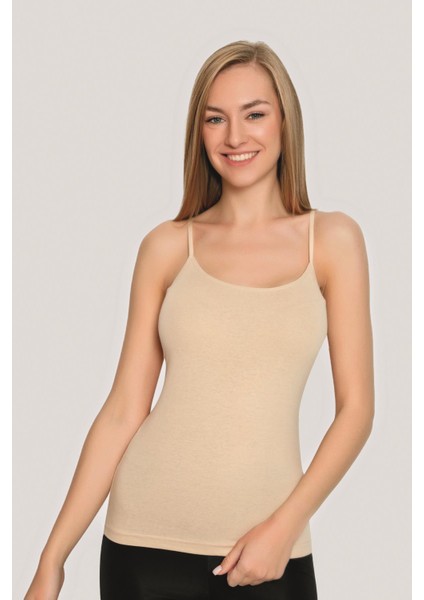 Kadın Pamuklu Likralı İp Askılı Atlet Ten Rengi 3'lü Paket Esnek Rahat Kumaş fiyatları