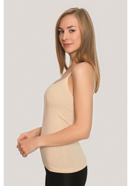 Kadın Pamuklu Likralı İp Askılı Atlet Ten Rengi 3'lü Paket Esnek Rahat Kumaş modelleri