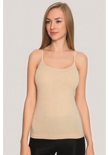 Kadın Pamuklu Likralı İp Askılı Atlet Ten Rengi 3'lü Paket Esnek Rahat Kumaş fırsatları